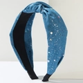 Geknoopte denim haarband met kleurrijke glitterstippen en sprankelend effect - Lichtblauw