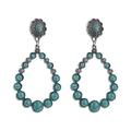Detailed macro view of vintage bohemian heart drop earrings with turquoise stones - Water Drop / Silver