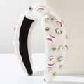 Cerchietto in tessuto bianco con nodi, ciondoli da baseball e strass luccicanti sportivi - Bianco