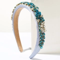 Diadema ancha de lujo en satén azul claro con brillantes flores de cristal - Azul