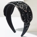 Baroque wide black headband with sparkling resin rhinestones on a velvet surface - Black