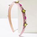 Cerchietto di lusso in velluto rosa con strass colorati e dettagli in metallo barocco - Rosa