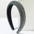 Macro view of luxurious rhinestone padded headband featuring sparkling crystal details - Black and White