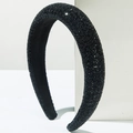 Detailed view of black crystal padded headband with sparkling rhinestones on velvet fabric - All Black