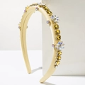 Detail of baroque crystal headband with amber square gems and yellow satin finish - Yellow