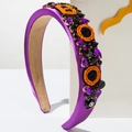 Padded Halloween headband with purple satin, BOO lettering beads and crystal gems - Purple