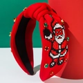 Christmas knot headband with beaded Santa and festive red green rhinestones - Red