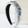 Cerchietto imbottito vintage ricamato blu con cristalli lucidi per acconciature eleganti - Azzurro