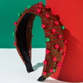 Diadema de Navidad con rayas rojas y verdes y perlas para peinados de fiesta y celebraciones - Rayas Finas Rojo Verde