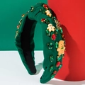 Geknotetes grünes Weihnachts-Stirnband mit Lebkuchenmann und glitzernden Strasssteinen - Grün