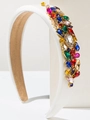 Chic white padded sponge headband featuring vibrant colorful baroque crystal rhinestones - Off-white