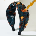 Halloween Knoten Stirnband mit festlichem Kürbisdruck und funkelndem Strassbesatz - Blau