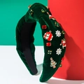 Cerchietto natalizio in velluto verde scuro con strass, alberi smaltati e decorazioni - Verde