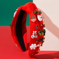 Rode kerst haarband met strassteentjes, kerstman en feestelijke decoratieve elementen - Rood