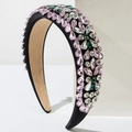 Diadema barroca ancha con cristales rosas y verdes sobre base negra para fiestas - Rosa