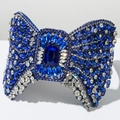 Luxe donkerblauwe strik haarband met sprankelende strassteentjes voor elegante feestmode - Blauw
