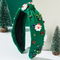 Serre-tête de Noël avec Père Noël et sapin pailleté sur tissu vert noué - Vert