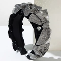 Diadema elegante de terciopelo negro con pedrería de lujo y diseño de lazo para fiestas - Blanco