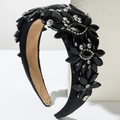 Baroque wide headband with black crystals and diamonds on a minimalist white display - Black