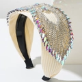 Cerchietto largo di lusso con strass e cristalli scintillanti per eventi eleganti - Beige