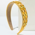 Detail of yellow satin headband with sparkling rhinestones and amber faux crystals - Yellow