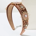 Cerchietto in velluto marrone con decorazioni a stella di strass e perle - Marrone