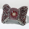 Cerchietto barocco con fiocco di strass rossi e cristalli lucidi per capelli da festa - Rosso