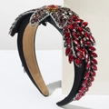 Luxurious baroque headband with red marquise crystals and silver rhinestones on black satin - Red