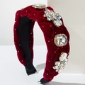 Cerchietto intrecciato in velluto rosso scuro con strass scintillanti per capelli - Rosso