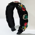 Cerchietto intrecciato in velluto di lusso con strass colorati e gioielli barocchi - Nero