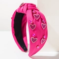 Diadema con nudo rosa fucsia con brillantes de corazón y estructura de ala ancha - Rosa Rojo