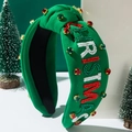 Cerchietto natalizio verde con nodo, perline festive, cristalli e ricamo elegante - Verde Merry Christmas