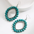 Bohemian silver oval turquoise drop earrings with vintage beaded edge and fishhook clasp - Oval Turquoise Beaded Style
