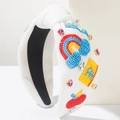 Handgefertigter weißer Haarreif mit bunten Perlen Regenbogenmustern und Kristall-Details - Regenbogen-Stil