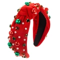 Christmas knotted red headband decorated with colorful pearls and sparkling rhinestones - Red