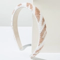 Detail of handmade seed bead floral headband with rose gold spiral patterns and thick padding - White Coffee