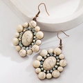 Ethnic bohemian drop earrings with white turquoise and colorful crystals in retro metal - Oval-White