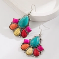 Detail of bohemian fan-shaped earrings with colorful faux stones and vintage silver beads - Fan-shaped Multicolored