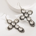 Orecchini a croce in argento scintillante con cristalli in stile gotico vintage - Bianco