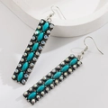 Detalle de los pendientes largos turquesa vintage con metal plateado y strass - Estilo de Gancho para la Oreja Largo / Verde