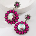 Vintage Boheemse zilveren oorbellen met iriserende edelstenen en roze decoratieve stenen - Zilveren Basis Zonnebloem Stijl / Fuchsia Bloemen