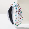 Cerchietto natalizio in velluto bianco con strass, paillettes e perle colorate - Bianco