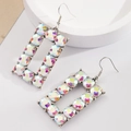 Boucles d'oreilles bohèmes rectangulaires avec cristaux AB colorés et crochets argentés - Carré AB