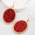 Oval leopard sequins earrings with red glitter and pearl border for elegant women - Red Glitter (5958725953593) / Red