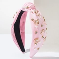Pink knotted headband with ocean charms, seashells, pearls and rhinestones for women - Pink