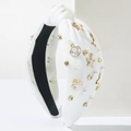 White ocean-themed knotted headband with pearls, shells, and rhinestone starfish - White