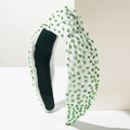 Cerchietto annodato bianco con perline di vetro verdi cucite a mano per un look di stile - Bianco