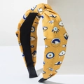 Yellow fabric headband with Evil Eye prints and top knot design for women - Yellow