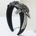 Serre-tête baroque de luxe en velours noir avec paillettes et cristaux brillants - Blanc