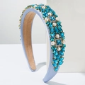 Cerchietto barocco in velluto con cristalli blu e perle su un piedistallo minimalista - Stile Cristallo Blu Lago Raso Blu Chiaro / Blu